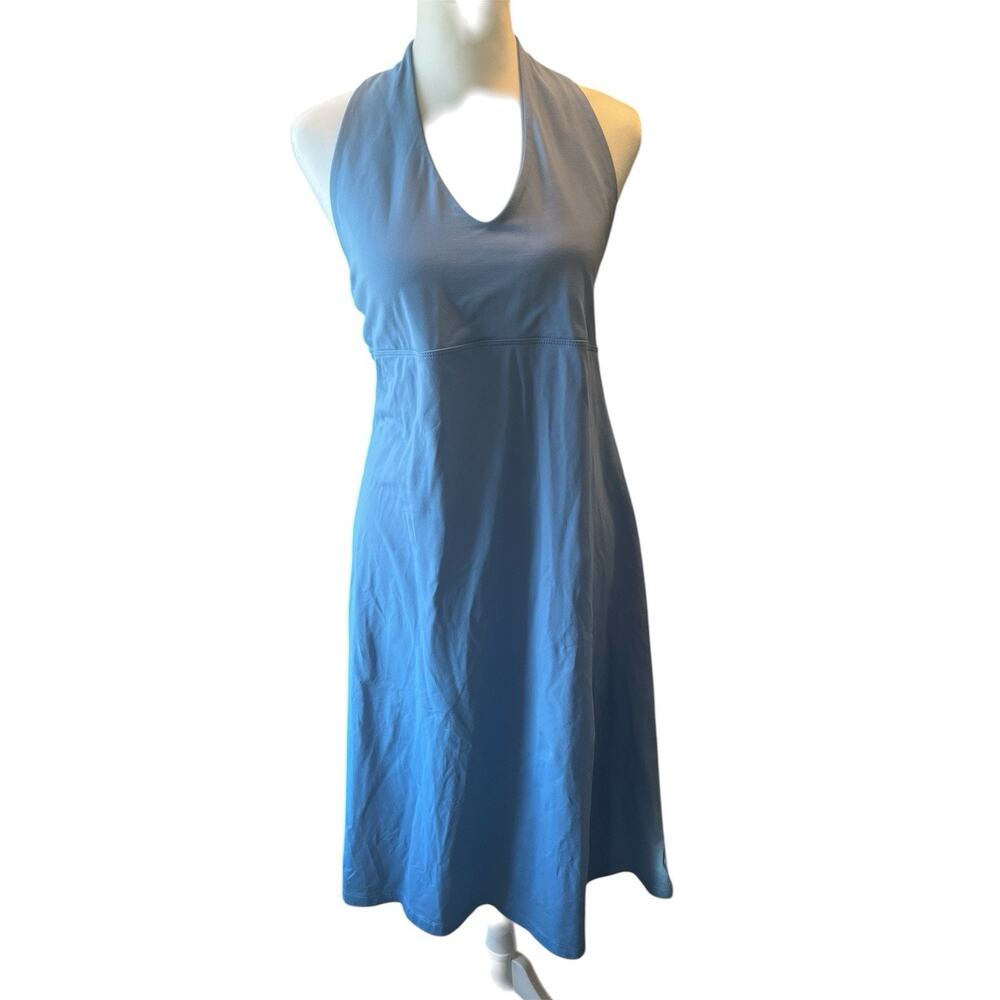 Patagonia Womens A-line Dress Blue Halter Sleeveless Tie Stretch Sporty Size L
